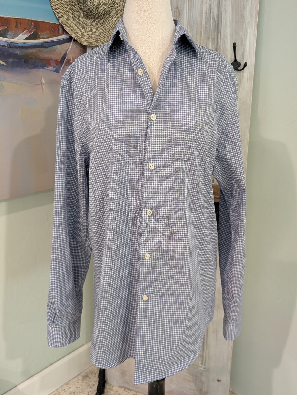 Michael Kors Light Blue Micro-Check Dress Shirt